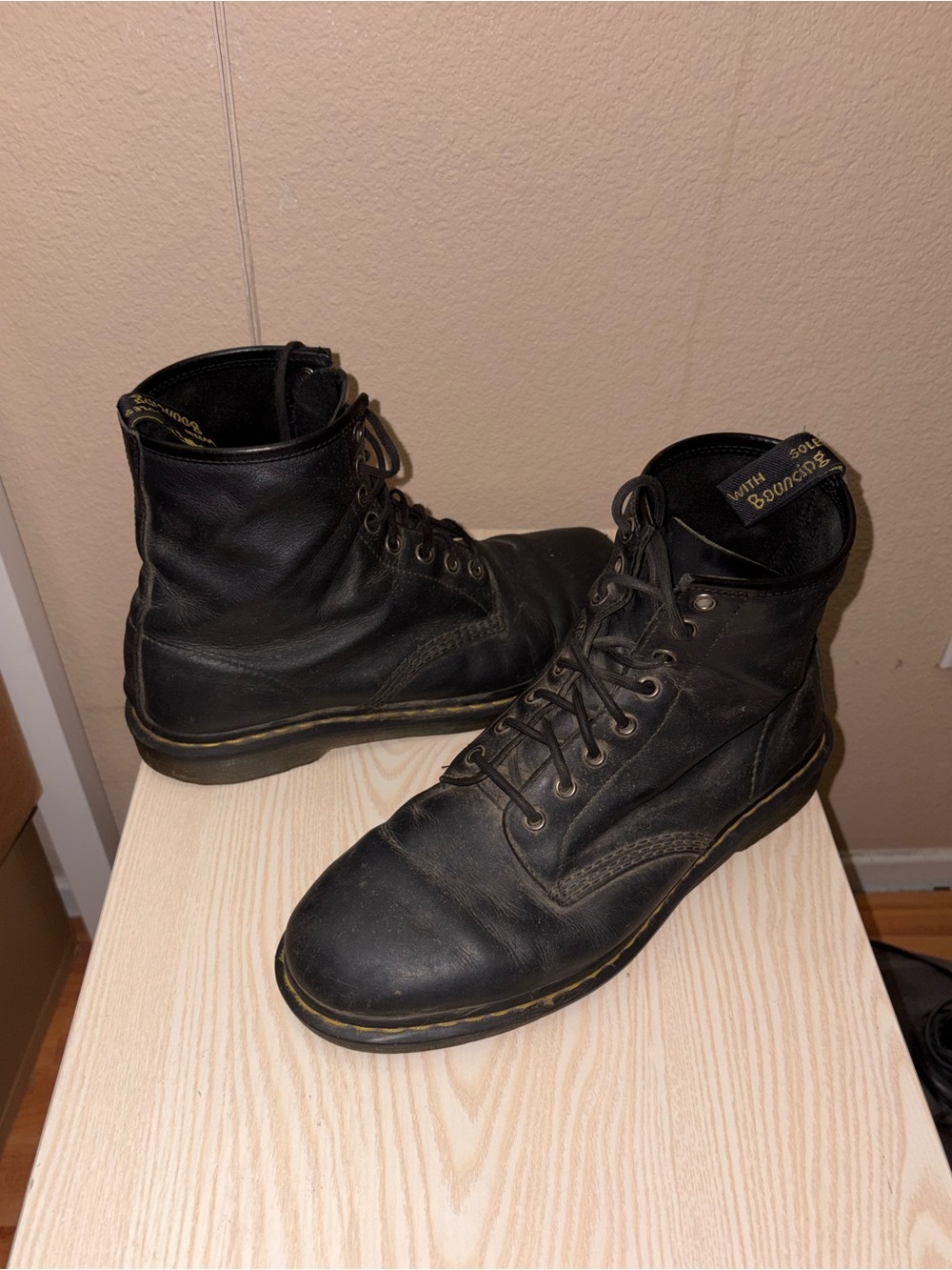 Dr. Martens black leather lace up boots, size 12